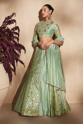 Niamh By Kriti Sage Green Embroidered Lehenga Set