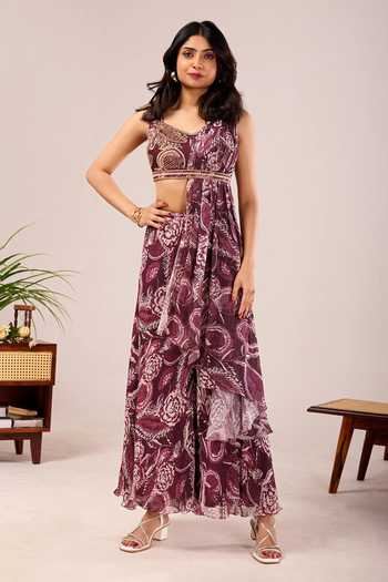 Damoiselle Paisley Print Draped Kurta & Palazzo Set 