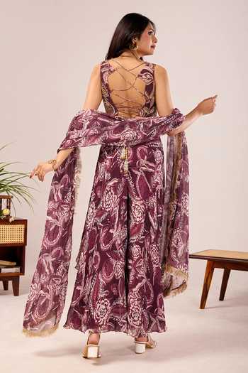 Damoiselle Paisley Print Draped Kurta & Palazzo Set 