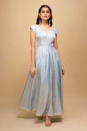 Samyukta Singhania Ice-Blue Brocade Anarkali Dress 