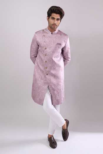 Buy Arihant Rai Sinha Pink Polyester, Viscose Woven Jacquard Sherwani And White Pant Set Buy_Arihant Rai Sinha_Pink Polyester, Viscose Woven Jacquard Sherwani And White Pant Set