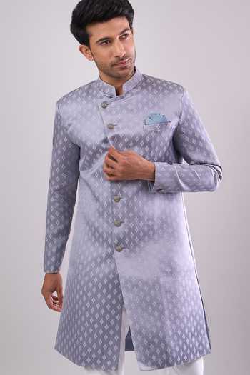 Arihant Rai Sinha Grey Woven Jacquard Sherwani & White Pant 