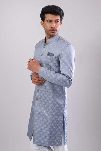 Arihant Rai Sinha Grey Woven Jacquard Sherwani & White Pant 