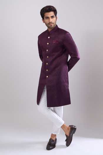 Buy Arihant Rai Sinha Wine Polyester, Viscose Embroidery Sequence Sherwani Set Buy_Arihant Rai Sinha_Wine Polyester, Viscose Embroidery Sequence Sherwani Set