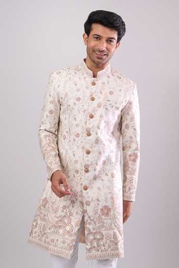 Arihant Rai Sinha Embroidered Base Off-White Sherwani Set 