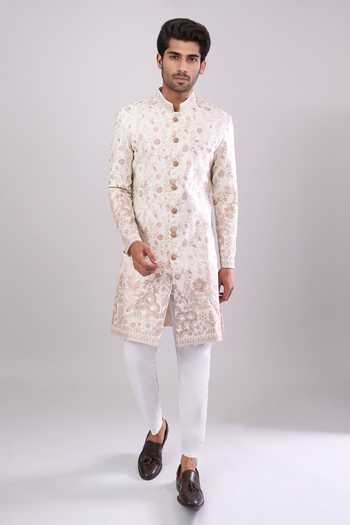 Buy_Arihant Rai Sinha_Off White Embroidery Base Sherwani Set 