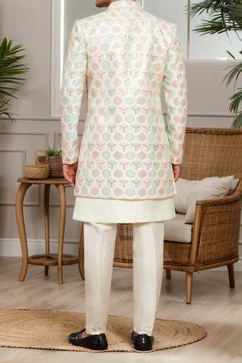 Shop Arihant Rai Sinha Off White Silk, Faux Leather Sequins, Embroidery Sherwani Kurta Set at Aza Fashions Shop_Arihant Rai Sinha_Off White Silk, Faux Leather Sequins, Embroidery Sherwani Kurta Set _at_Aza_Fashions