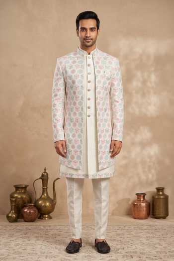 Arihant Rai Sinha Off White Silk, Faux Leather Sequins, Embroidery Sherwani Kurta Set Online at Aza Fashions Arihant Rai Sinha_Off White Silk, Faux Leather Sequins, Embroidery Sherwani Kurta Set _Online_at_Aza_Fashions