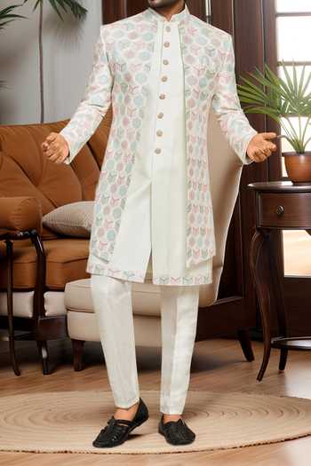 Shop Arihant Rai Sinha Off White Silk, Faux Leather Sequins, Embroidery Sherwani Kurta Set Online at Aza Fashions Shop_Arihant Rai Sinha_Off White Silk, Faux Leather Sequins, Embroidery Sherwani Kurta Set _Online_at_Aza_Fashions