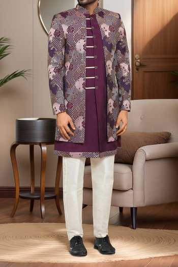 Arihant Rai Sinha Cream Silk Sequins, Embroidery Abstract Sherwani Pant Set Online at Aza Fashions Arihant Rai Sinha_Cream Silk Sequins, Embroidery Abstract Sherwani Pant Set _Online_at_Aza_Fashions