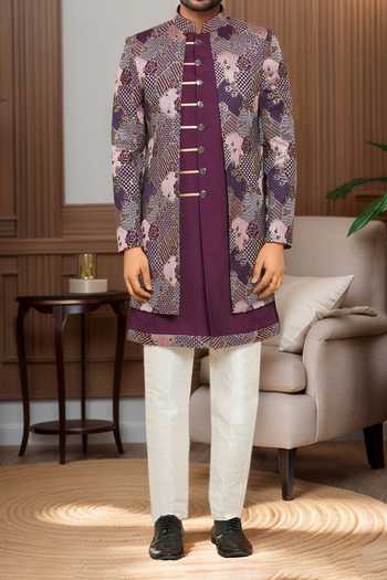 Shop Arihant Rai Sinha Cream Silk Sequins, Embroidery Abstract Sherwani Pant Set Online at Aza Fashions Shop_Arihant Rai Sinha_Cream Silk Sequins, Embroidery Abstract Sherwani Pant Set _Online_at_Aza_Fashions