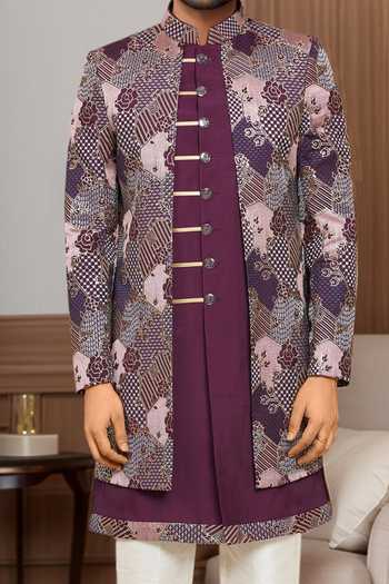 Arihant Rai Sinha Cream Silk Sequins, Embroidery Abstract Sherwani Pant Set at Aza Fashions Arihant Rai Sinha_Cream Silk Sequins, Embroidery Abstract Sherwani Pant Set _at_Aza_Fashions