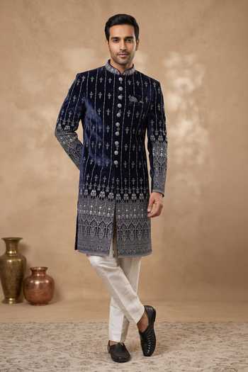 Arihant Rai Sinha Embroidered Blue Sherwani & Pant Set 
