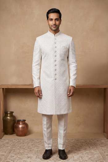 Arihant Rai Sinha Off White Silk, Jacquard Sequins, Embroidery Sherwani Set Online at Aza Fashions Arihant Rai Sinha_Off White Silk, Jacquard Sequins, Embroidery Sherwani Set _Online_at_Aza_Fashions