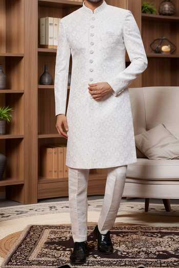 Buy Arihant Rai Sinha Off White Silk, Jacquard Sequins, Embroidery Sherwani Set Online at Aza Fashions Buy_Arihant Rai Sinha_Off White Silk, Jacquard Sequins, Embroidery Sherwani Set _Online_at_Aza_Fashions