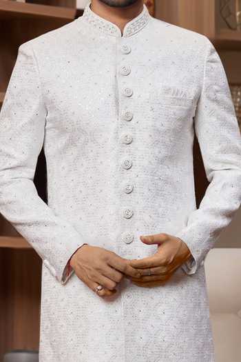 Arihant Rai Sinha Off White Silk, Jacquard Sequins, Embroidery Sherwani Set at Aza Fashions Arihant Rai Sinha_Off White Silk, Jacquard Sequins, Embroidery Sherwani Set _at_Aza_Fashions