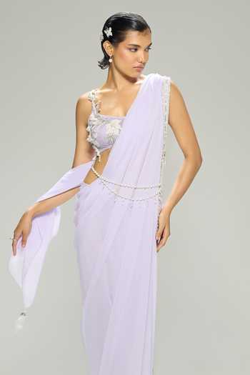 Dilnaz Purple Satin, Chiffon Iris Pre-draped Saree at Aza Fashions Dilnaz_Purple Satin, Chiffon Iris Pre-draped Saree _at_Aza_Fashions