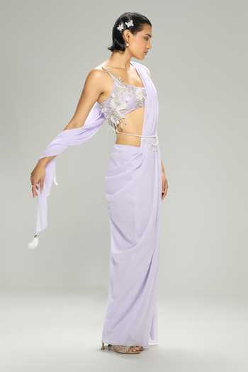 Buy_Dilnaz_Purple Satin, Net Square Neck Hand Embroidered Blouse _Online_at_Aza_Fashions