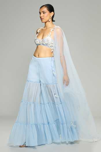 Buy_Dilnaz_Sky Blue Satin, Net Sweetheart Neck Hand Embroidered Blouse _Online_at_Aza_Fashions