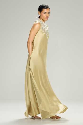 Dilnaz Green Silk, Satin Stones, Crystals High Ashley Pure Chamoise Embellished Gown Online at Aza Fashions Dilnaz_Green Silk, Satin Stones, Crystals High Ashley Pure Chamoise Embellished Gown _Online_at_Aza_Fashions