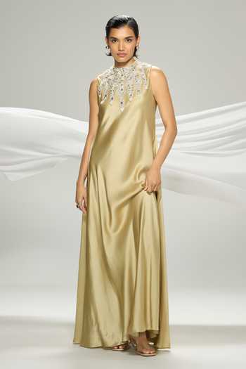 Buy Dilnaz Green Silk, Satin Stones, Crystals High Ashley Pure Chamoise Embellished Gown Online at Aza Fashions Buy_Dilnaz_Green Silk, Satin Stones, Crystals High Ashley Pure Chamoise Embellished Gown _Online_at_Aza_Fashions