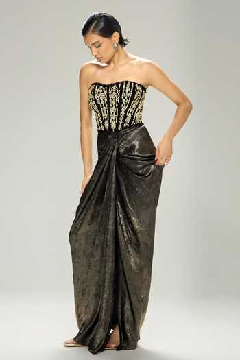 Dilnaz Embellished Corset & Foil Skirt Set 