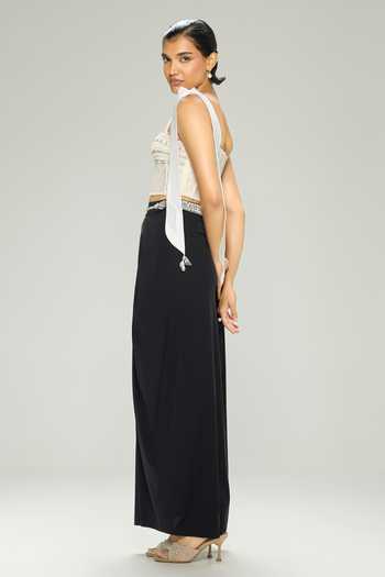 Dilnaz_Black Lycra Shirley Draped Skirt _Online_at_Aza_Fashions