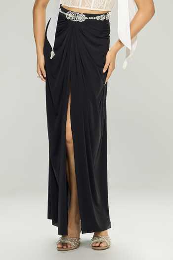 Buy_Dilnaz_Black Lycra Shirley Draped Skirt _Online_at_Aza_Fashions