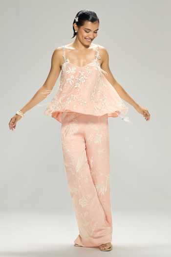 Shop_Dilnaz_Pink , Thread V-neck Dusk Floral Camisole Top _Online_at_Aza_Fashions