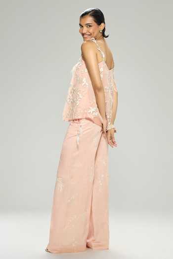 Dilnaz Pink Linen Embroidered Flared Pant Online at Aza Fashions Dilnaz_Pink Linen Embroidered Flared Pant _Online_at_Aza_Fashions