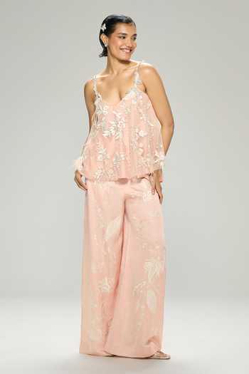 Buy Dilnaz Pink Linen Embroidered Flared Pant Online at Aza Fashions Buy_Dilnaz_Pink Linen Embroidered Flared Pant _Online_at_Aza_Fashions