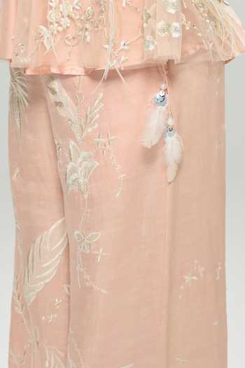 Dilnaz Pink Linen Embroidered Flared Pant at Aza Fashions Dilnaz_Pink Linen Embroidered Flared Pant _at_Aza_Fashions