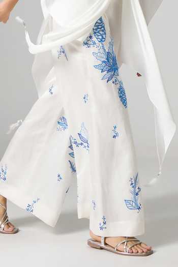 Shop_Dilnaz_Ivory Linen Lazuli Floral Print Flared Pant _Online_at_Aza_Fashions