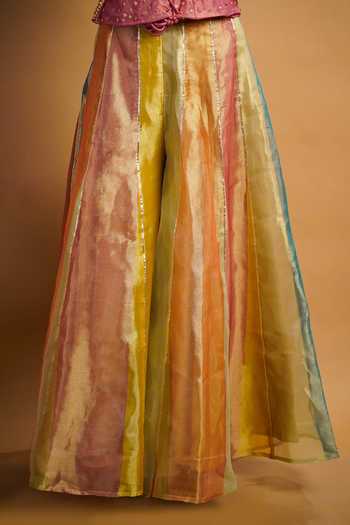 Buy_RAYASHA KHAN_Multi Color Tissue, Silk, Net Crystals, Noore Embroidered Corset Palazzo Set _Online_at_Aza_Fashions