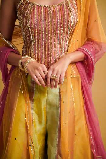 Shop_RAYASHA KHAN_Multi Color Tissue, Silk, Net Crystals, Noore Embroidered Corset Palazzo Set _Online_at_Aza_Fashions