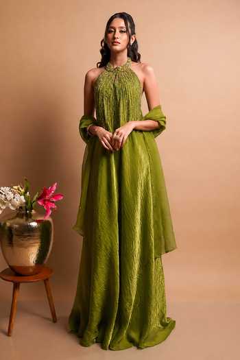 RAYASHA KHAN Aster Embroidered Gown With Dupatta 
