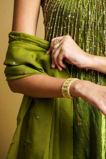 RAYASHA KHAN Olive Green , Tissue, Organza Aster Embroidered Gown With Dupatta at Aza Fashions RAYASHA KHAN_Olive Green , Tissue, Organza Aster Embroidered Gown With Dupatta _at_Aza_Fashions