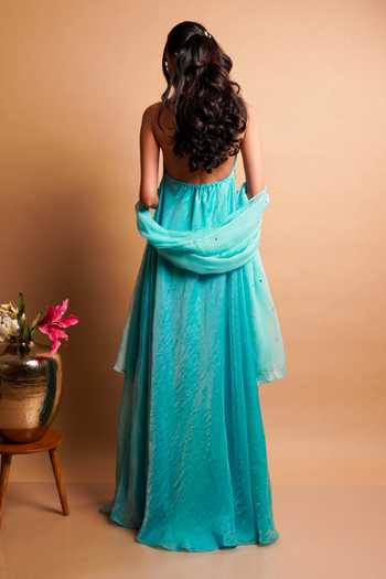 RAYASHA KHAN Elara Halter Neck Gown With Dupatta 