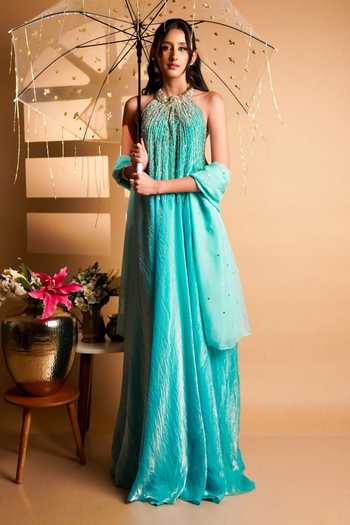 RAYASHA KHAN Elara Halter Neck Gown With Dupatta 