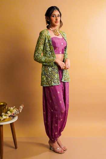 Buy RAYASHA KHAN Green Net, Silk Bandeau Neck Lueur Embroidered Short Jacket Set Online at Aza Fashions Buy_RAYASHA KHAN_Green Net, Silk Bandeau Neck Lueur Embroidered Short Jacket Set _Online_at_Aza_Fashions