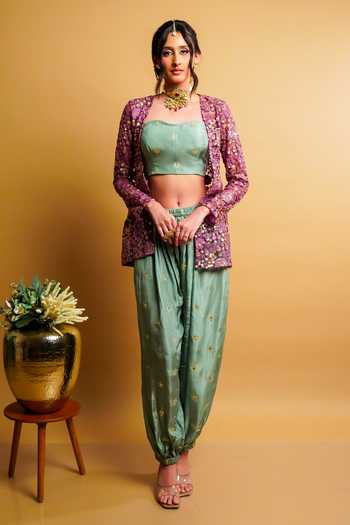 RAYASHA KHAN Lueur Embroidered Short Jacket & Balloon Pant Set 