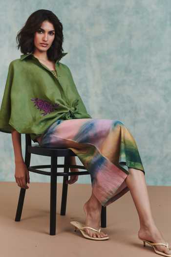 Shop Saphed Multi Color Cotton, Linen Prism Midi Skirt Online at Aza Fashions Shop_Saphed_Multi Color Cotton, Linen Prism Midi Skirt _Online_at_Aza_Fashions