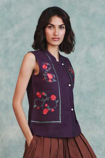 Saphed Plum Linen Double Panel Waistcoat 