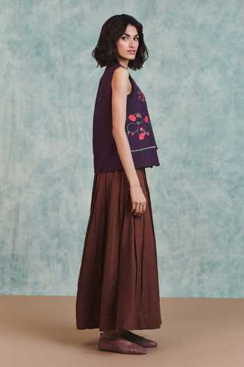 Shop_Saphed_Purple Linen Mandarin Collar Plum Double Panel Waistcoat 