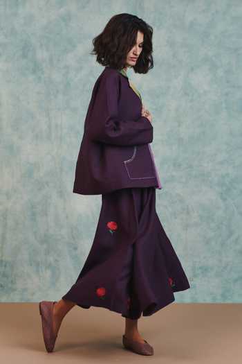 Buy_Saphed_Purple Linen Open Neck Embroidered Jacket 
