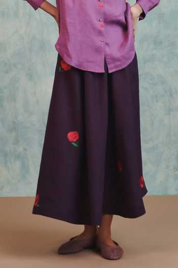 Saphed Purple Linen Embroidery Plum Flared Skirt Online at Aza Fashions Saphed_Purple Linen Embroidery Plum Flared Skirt _Online_at_Aza_Fashions