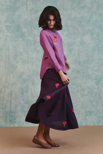 Buy Saphed Purple Linen Embroidery Plum Flared Skirt Online at Aza Fashions Buy_Saphed_Purple Linen Embroidery Plum Flared Skirt _Online_at_Aza_Fashions