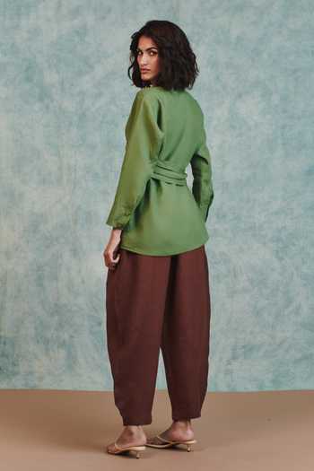 Saphed Moss Linen Wrap Top 