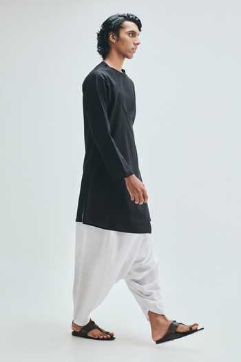 Saphed_White Cotton, Linen Taj Dhoti Draped Pant _at_Aza_Fashions