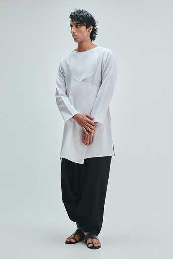 Saphed_Black Cotton, Linen Kohl Dhoti Draped Pant _at_Aza_Fashions